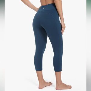 Dark Ocean Blue Capri Women's Leggings side pockets